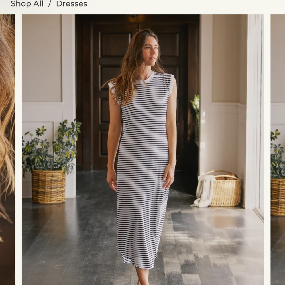 Frank & Eileen Striped Sleeveless Maxi Dress in White and Navy